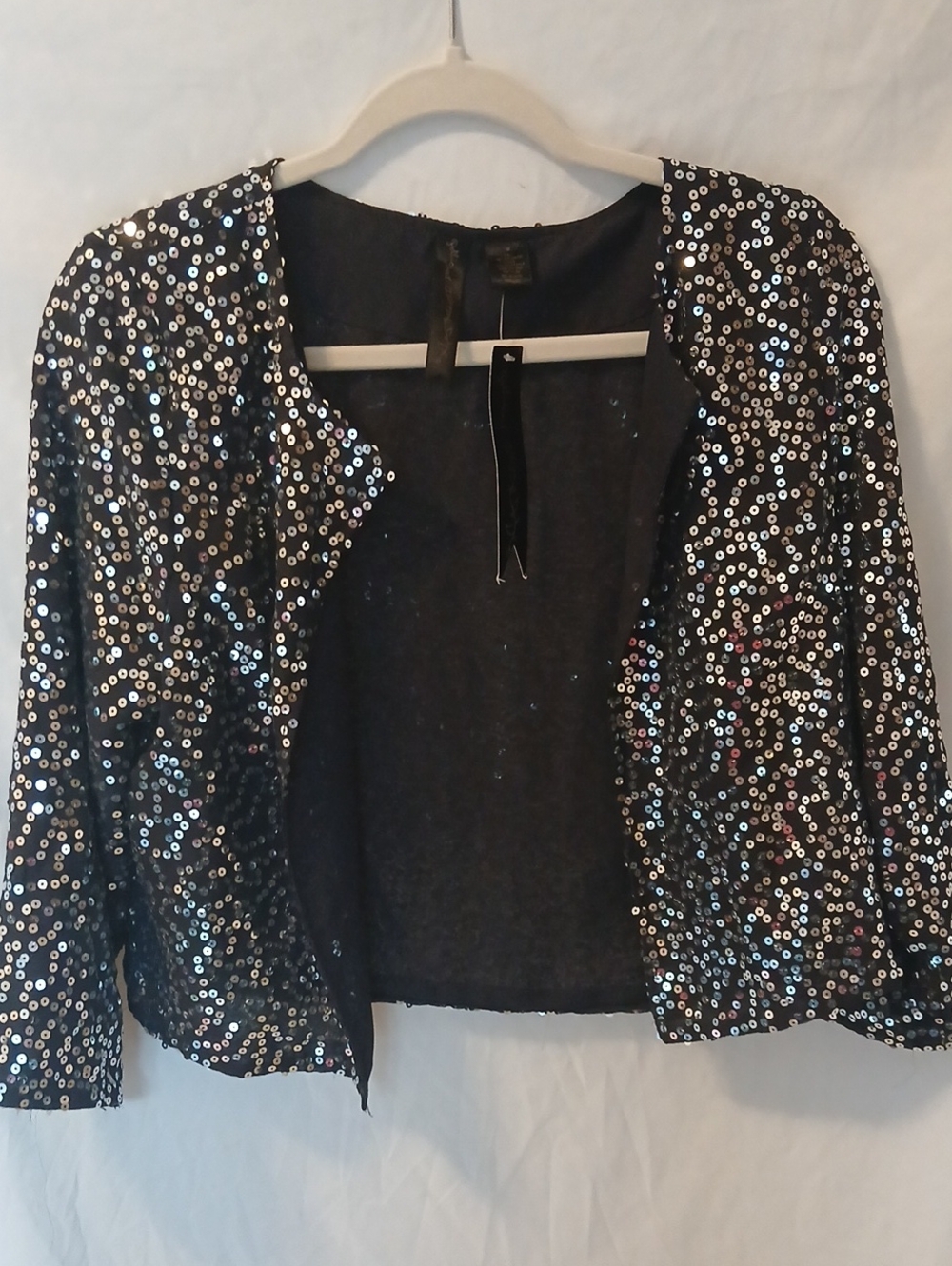 Petite Sophisticate Black Sequin Open-Front Blazer